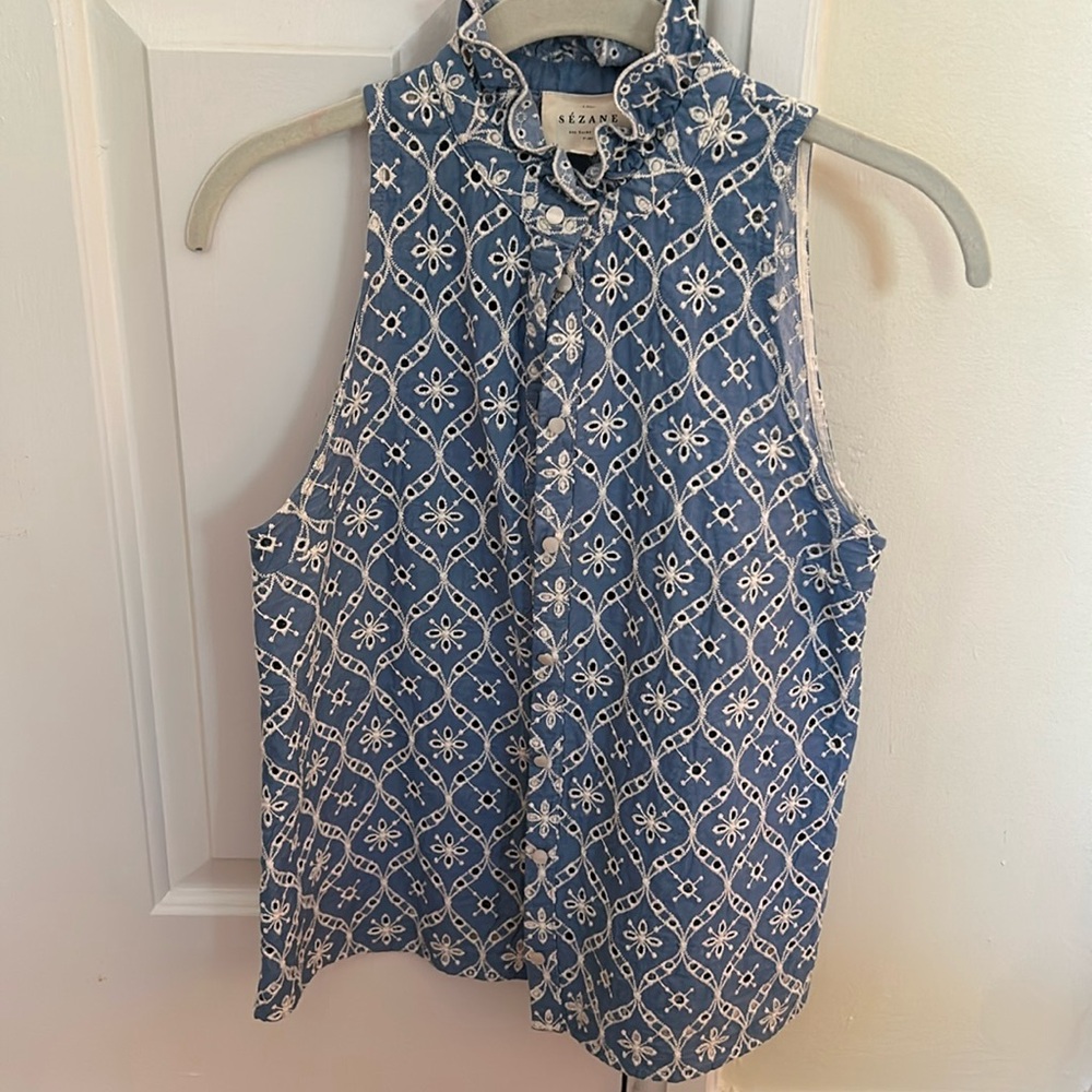 Sezane Erina Blue and White Blouse